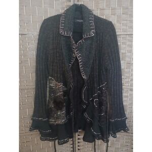 Forla Paris Brown Ruffle Wool Mohair Sweater Sz M Fairycore Artsy Boho